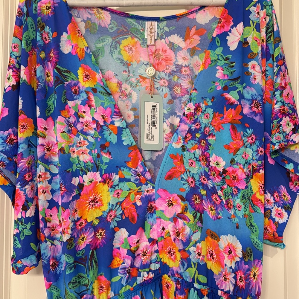 Lulu Fama playera stitched ruffle dress in water blossom: NWT, size L - Picture 6 of 6